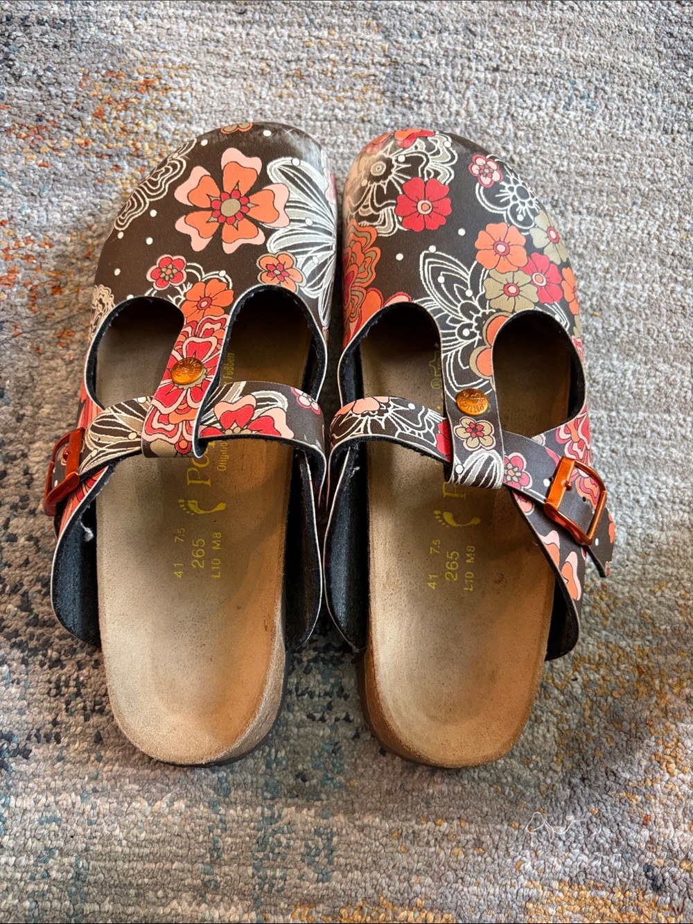 Papillio by Birkenstock Floral Clogs in Black and Coral